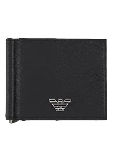 Portafoglio compatto in pelle rigenerata saffiano placchetta aquila Armani Sustainability Values EMPORIO ARMANI | Portafogli | Y4R502 Y138E81072